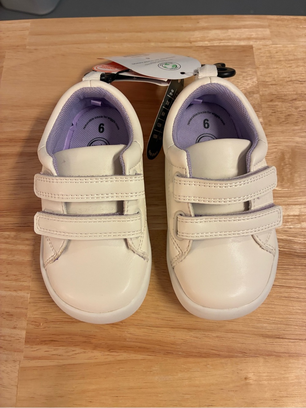 Kids Wonder Nation Brand White Sneakers with Lavender Lining - Velcro Closure